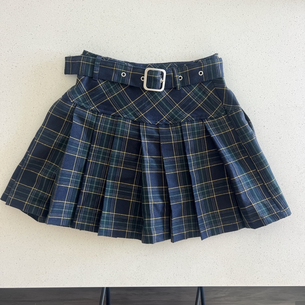 Blue and Green Mini Skater Skirt